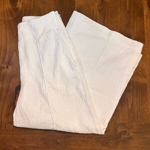 Maeve White Crinkled Wide-Leg Pants